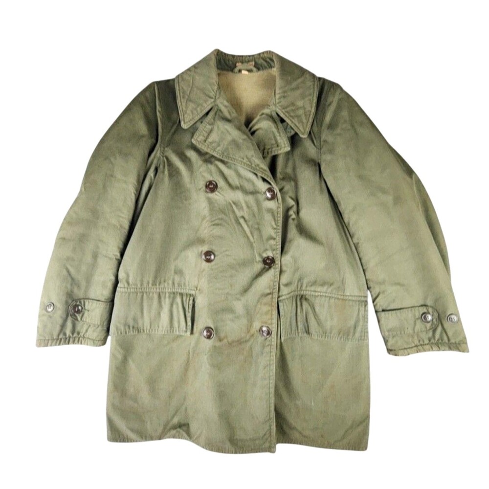 Vintage WW2 US Army Maxwell Cloak Co Coat 34 Green Mackinaw Wool Lined 1945